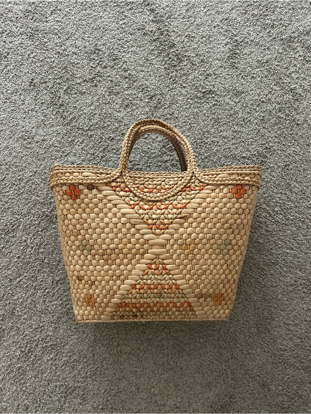 Vintage Woven Straw Tote Bag with Orange Accents - Picture 1 of 6